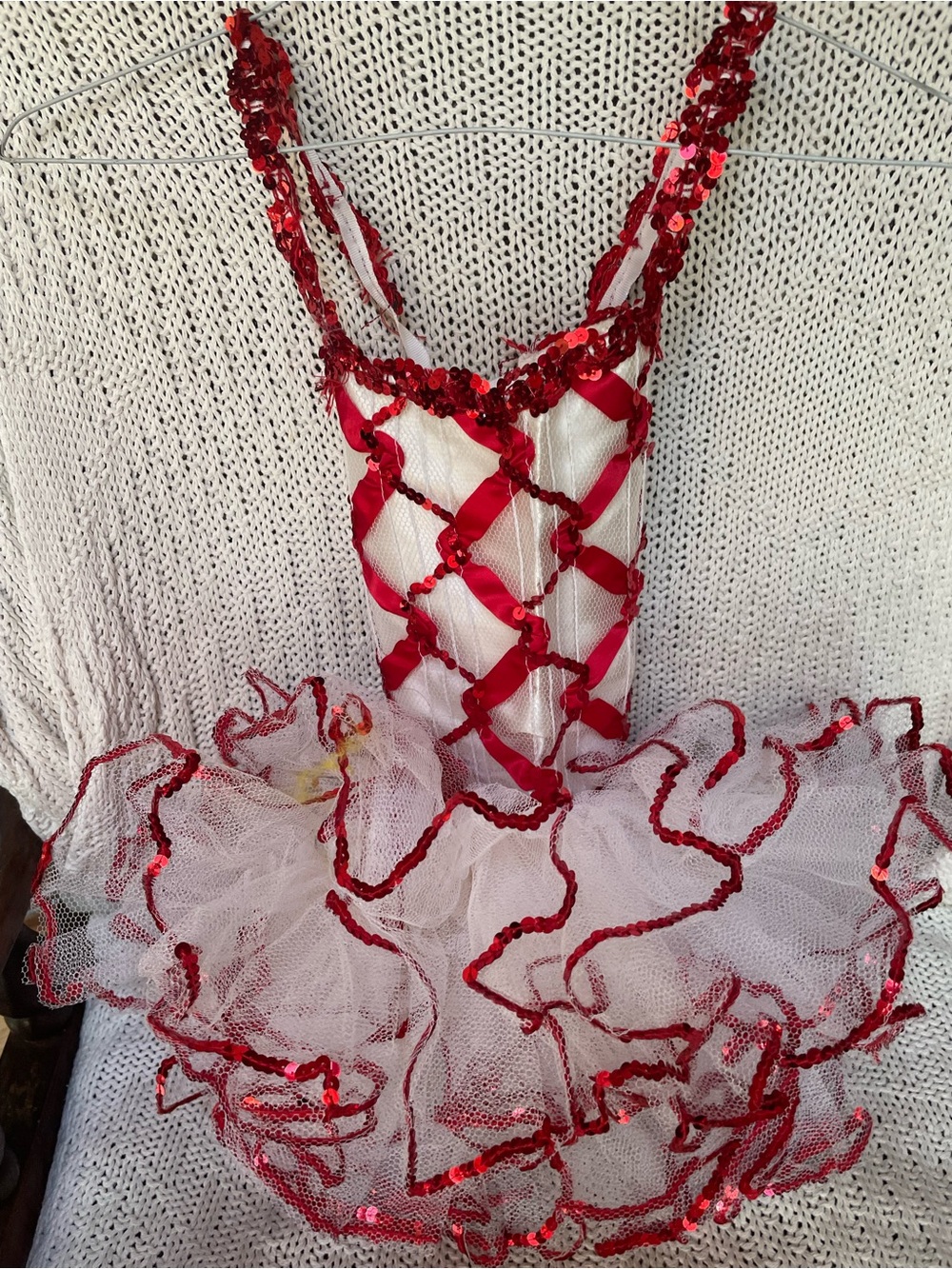 White and Red Sequin Ballet Tutu Dress